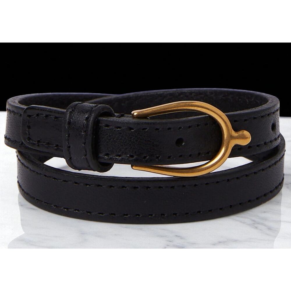 NWT Saint Laurent YSL Horseshoe Gold Buckle Black Leather Bracelet Size L $595